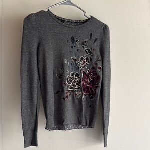 Floral Embroidered Gray Sweater